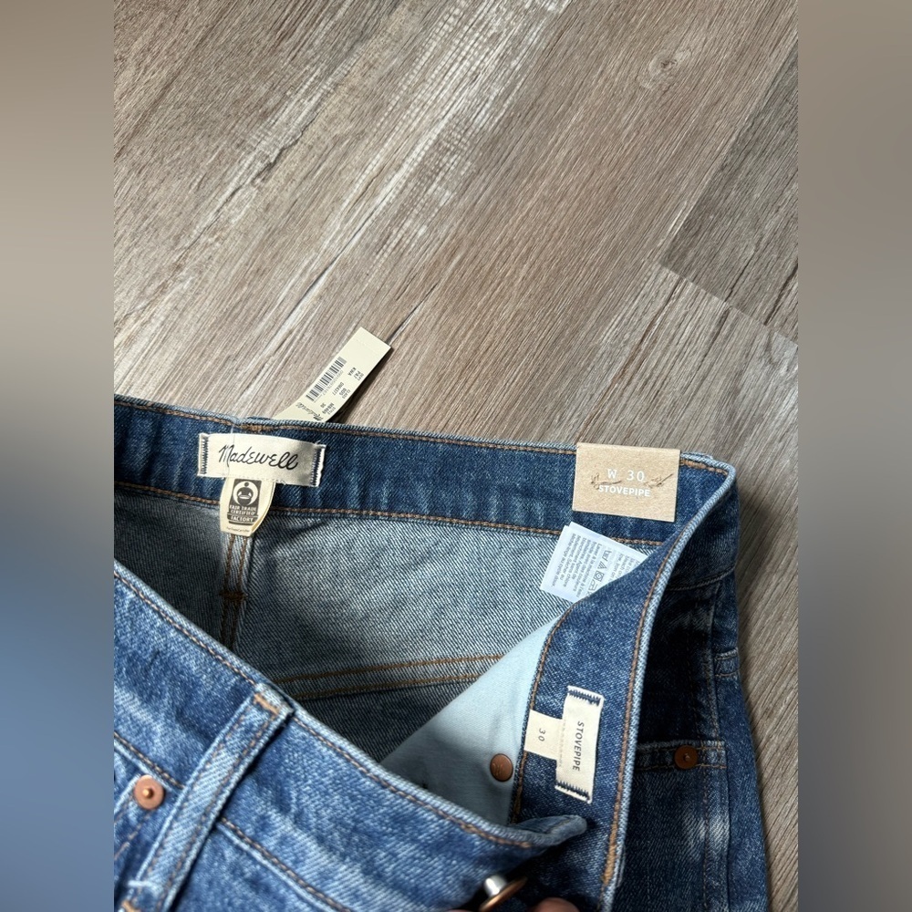 NWT Madewell High Rise Stove Pipe Denim Jeans Relaxed Fit Straight Blue Size 30 - Picture 4 of 6